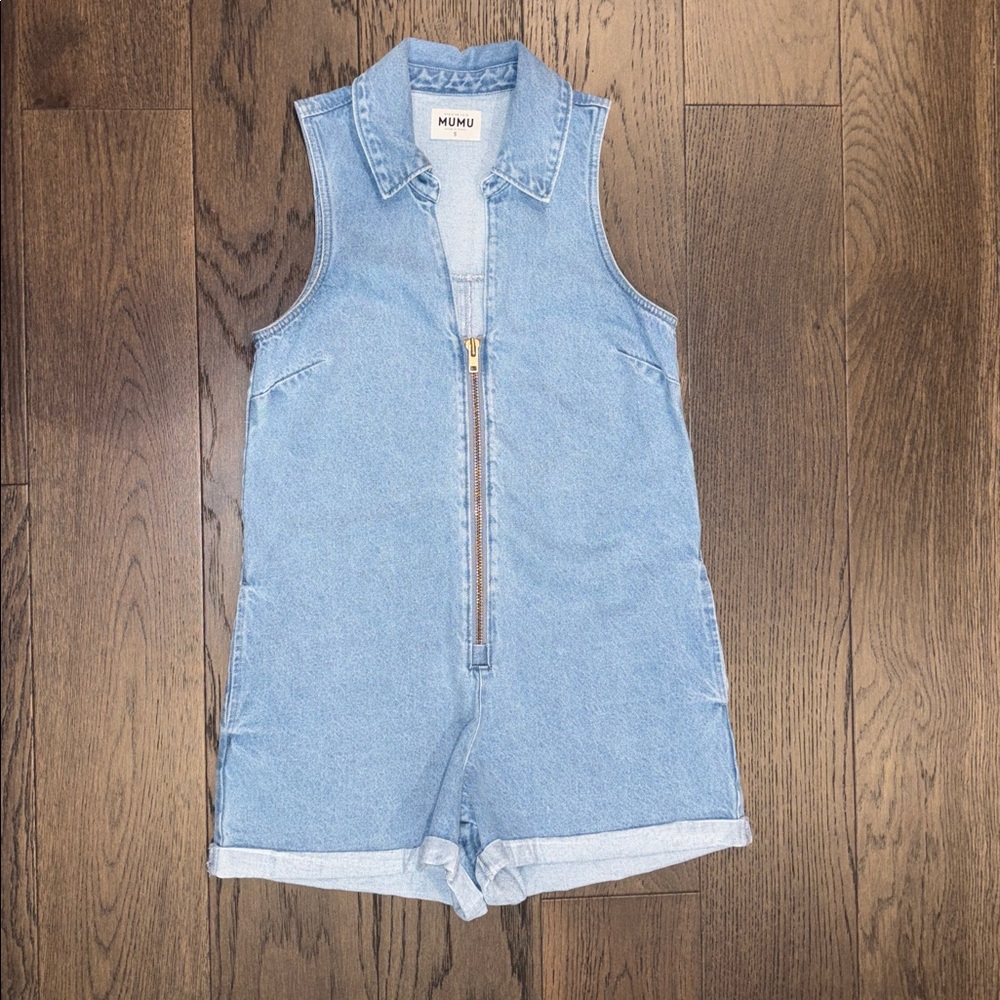 Show Me Your MuMu denim zip up romper, size S
